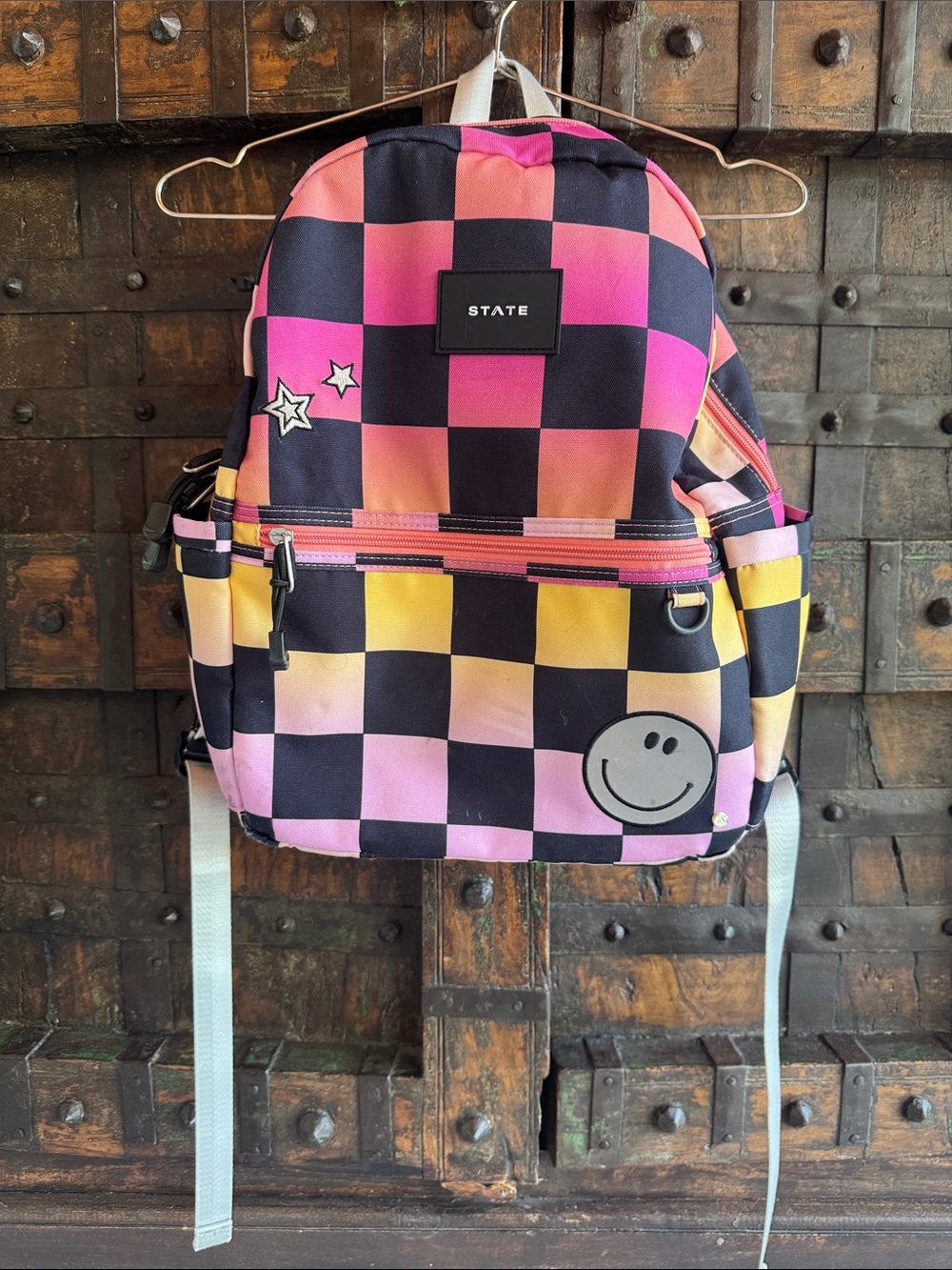 STATE Kids Checkerboard Backpack in Pink and Yellow Gradient